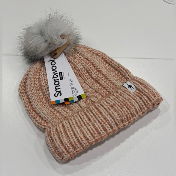 SmartWool Ski Town Beanie Merino Wool Hat Pom Pom NWT Almond Cream Grey Adult main image 7